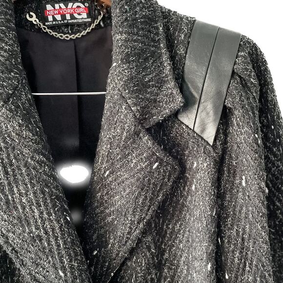 Vintage 80s marled wool double breasted pea coat leather shoulders size medium M - Picture 2 of 10